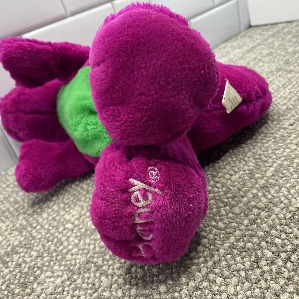 1992 Barney Plush‎ VTG Purple green Foot Embroidered BARNEY Tush Tag Attached